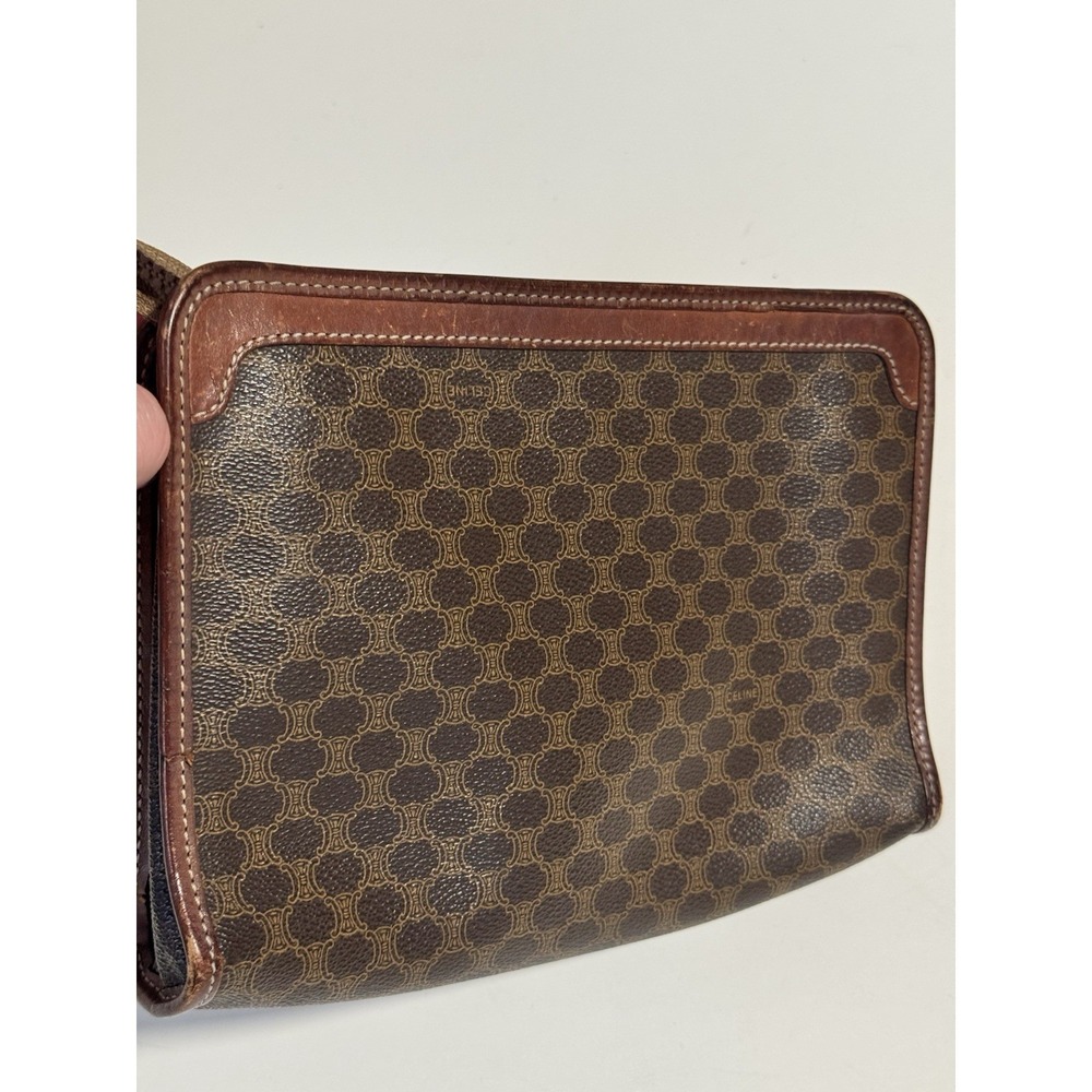 CELINE Triomphe Macadam Leather Clutch Cosmetics Travel Bag Italy Authentic - Picture 9 of 16